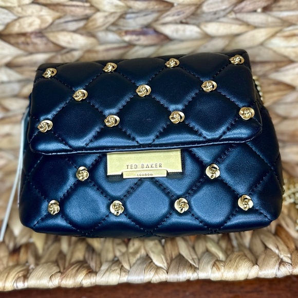 Viral Ted Baker Quilted Mini Bag in Black with Gold Accents - Picture 1 of 13